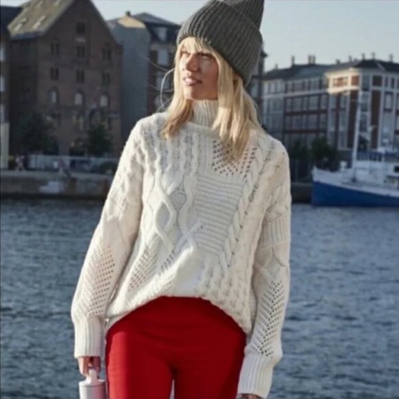 Athleta Wool Cashmere Ivory Bedford Cable Knit Sweater - Picture 1 of 15